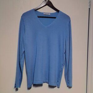 Women's Baby Blue Long Sleeve Sweater/Top V Neck Coco Y Club fits L-XL - Mint A+